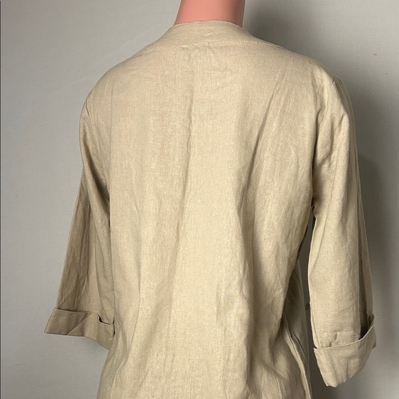 For Cynthia Womens Linen Shift Dress  3/4 Sleeve Beige Minimalist  Size  Medium - Picture 7 of 10